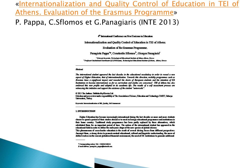 Evaluation of the Erasmus Programme» P.