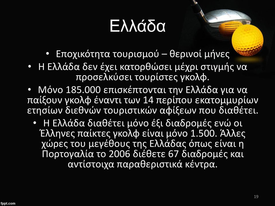 000 επισκέπτονται την Ελλάδα για να παίξουν γκολφ έναντι των 14 περίπου εκατομμυρίων ετησίων διεθνών τουριστικών