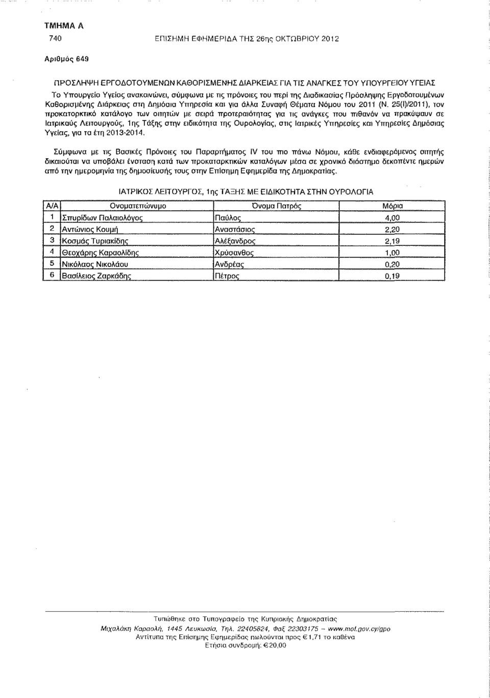 Εργοδοτουμένων Καθορισμένης Διάρκειας στη Δημόσια Υπηρεσία και για άλλα Συναφή Θέματα Νόμου του 2011 {Ν.