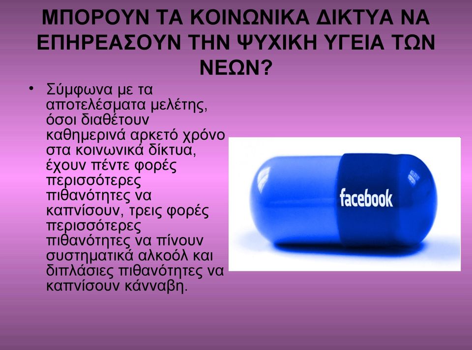 κοινωνικά δίκτυα, έχουν πέντε φορές περισσότερες πιθανότητες να καπνίσουν, τρεις