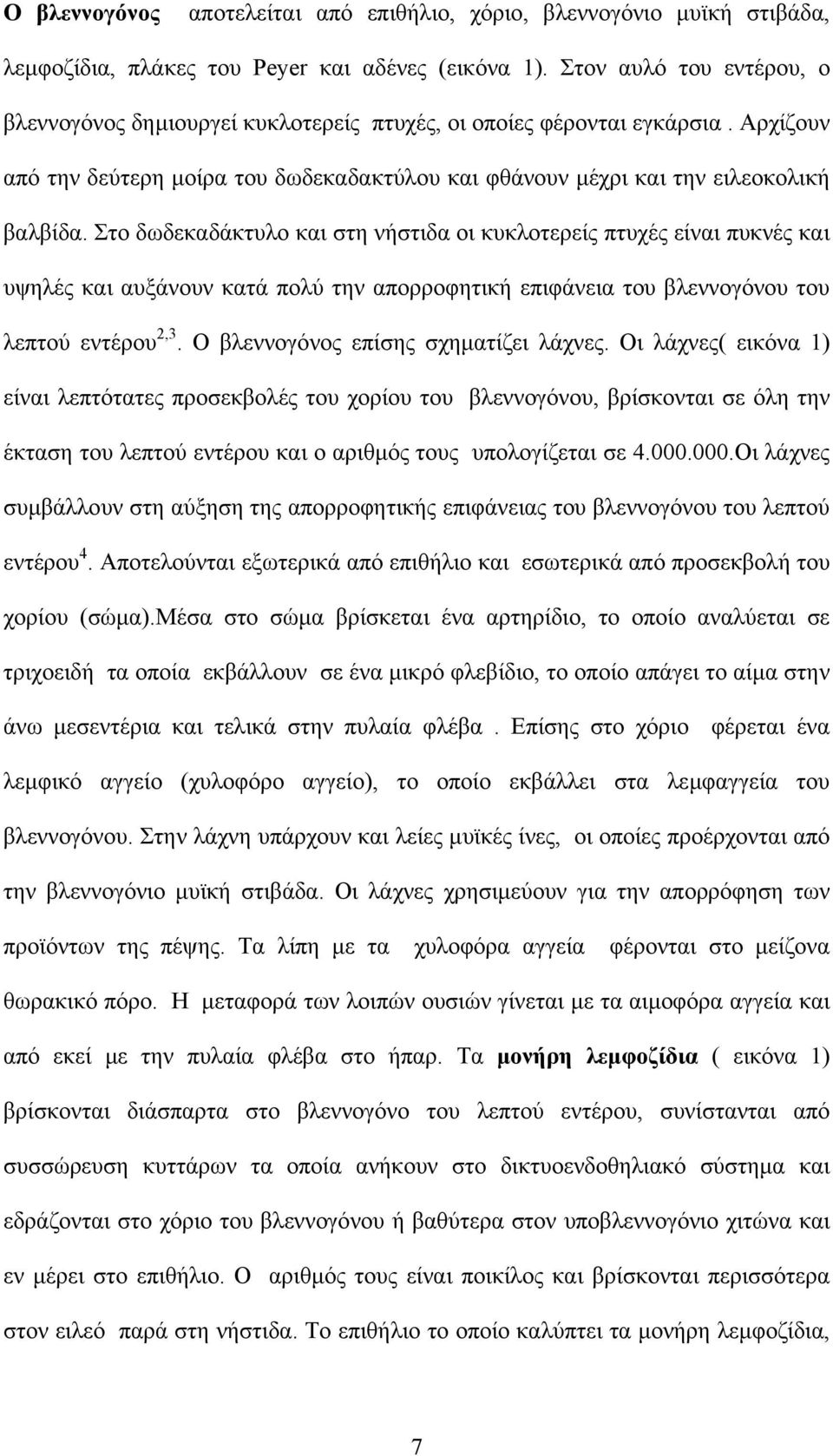 Στο δωδεκαδάκτυλο και στη νήστιδα οι κυκλοτερείς πτυχές είναι πυκνές και υψηλές και αυξάνουν κατά πολύ την απορροφητική επιφάνεια του βλεννογόνου του λεπτού εντέρου 2,3.