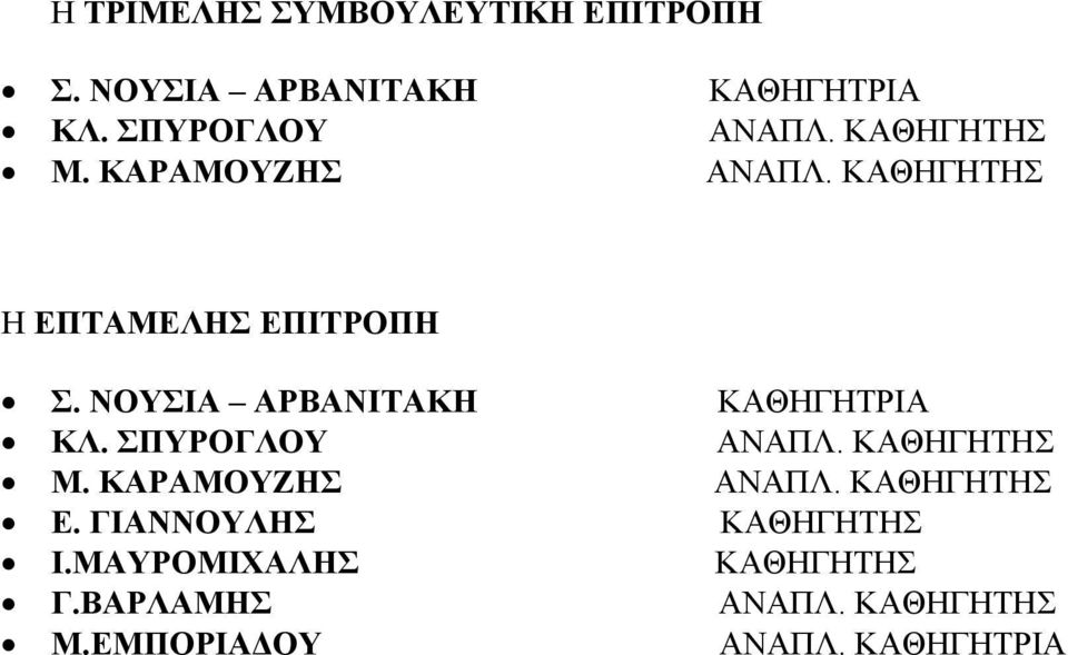 ΝΟΥΣΙΑ ΑΡΒΑΝΙΤΑΚΗ ΚΑΘΗΓΗΤΡΙΑ ΚΛ. ΣΠΥΡΟΓΛΟΥ ΑΝΑΠΛ. ΚΑΘΗΓΗΤΗΣ Μ. ΚΑΡΑΜΟΥΖΗΣ ΑΝΑΠΛ.