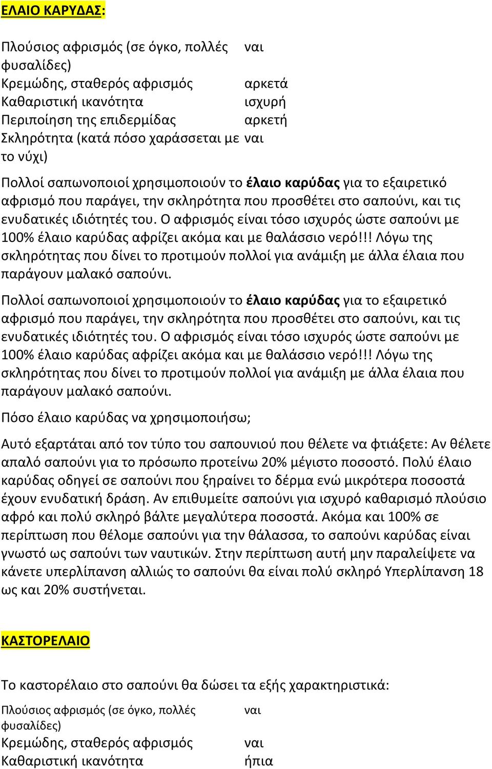 Ο αφρισμός εί τόσο ισχυρός ώστε σαπούνι με 100% έλαιο καρύδας αφρίζει ακόμα και με θαλάσσιο νερό!