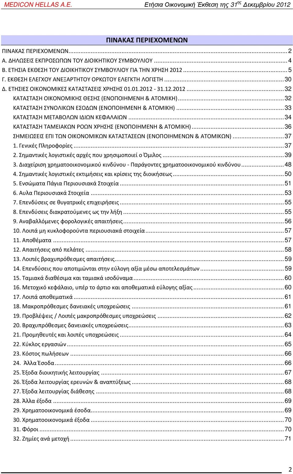 .. 32 ΚΑΤΑΣΤΑΣΗ ΣΥΝΟΛΙΚΩΝ ΕΣΟΔΩΝ (ΕΝΟΠΟΙΗΜΕΝΗ & ΑΤΟΜΙΚΗ)... 33 ΚΑΤΑΣΤΑΣΗ ΜΕΤΑΒΟΛΩΝ ΙΔΙΩΝ ΚΕΦΑΛΑΙΩΝ... 34 ΚΑΤΑΣΤΑΣΗ ΤΑΜΕΙΑΚΩΝ ΡΟΩΝ ΧΡΗΣΗΣ (ΕΝΟΠΟΙΗΜΕΝΗ & ΑΤΟΜΙΚΗ).