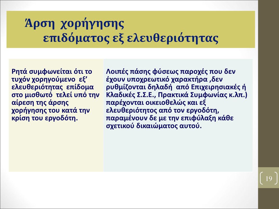 Λοιπές πάσης φύσεως παροχές που δεν έχουν υποχρεωτικό χαρακτήρα,δεν ρυθμίζονται δηλαδή από Επιχειρησιακές ή Κλαδικές Σ.