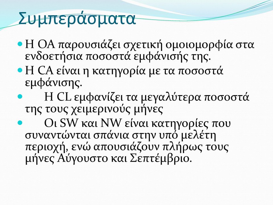 H CL εμφανίζει τα μεγαλύτερα ποσοστά της τους χειμερινούς μήνες Οι SW και NW είναι