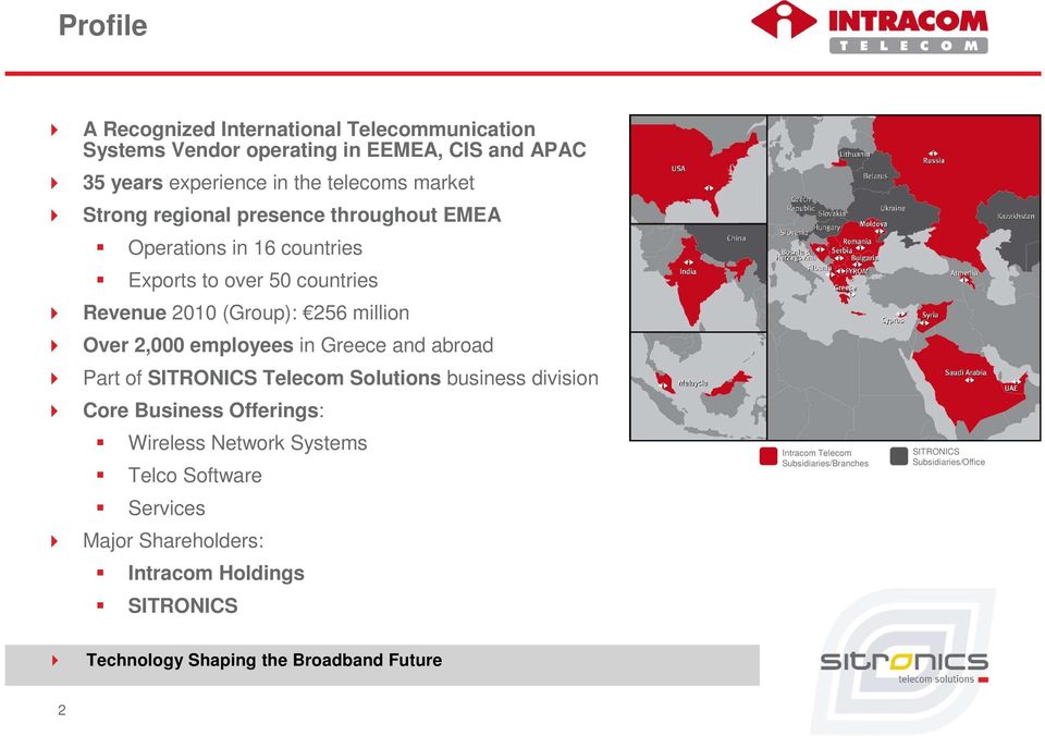 Greece and abroad Part of SITRONICS Telecom Solutions business division Core Business Offerings: Wireless Network Systems Telco Software Services