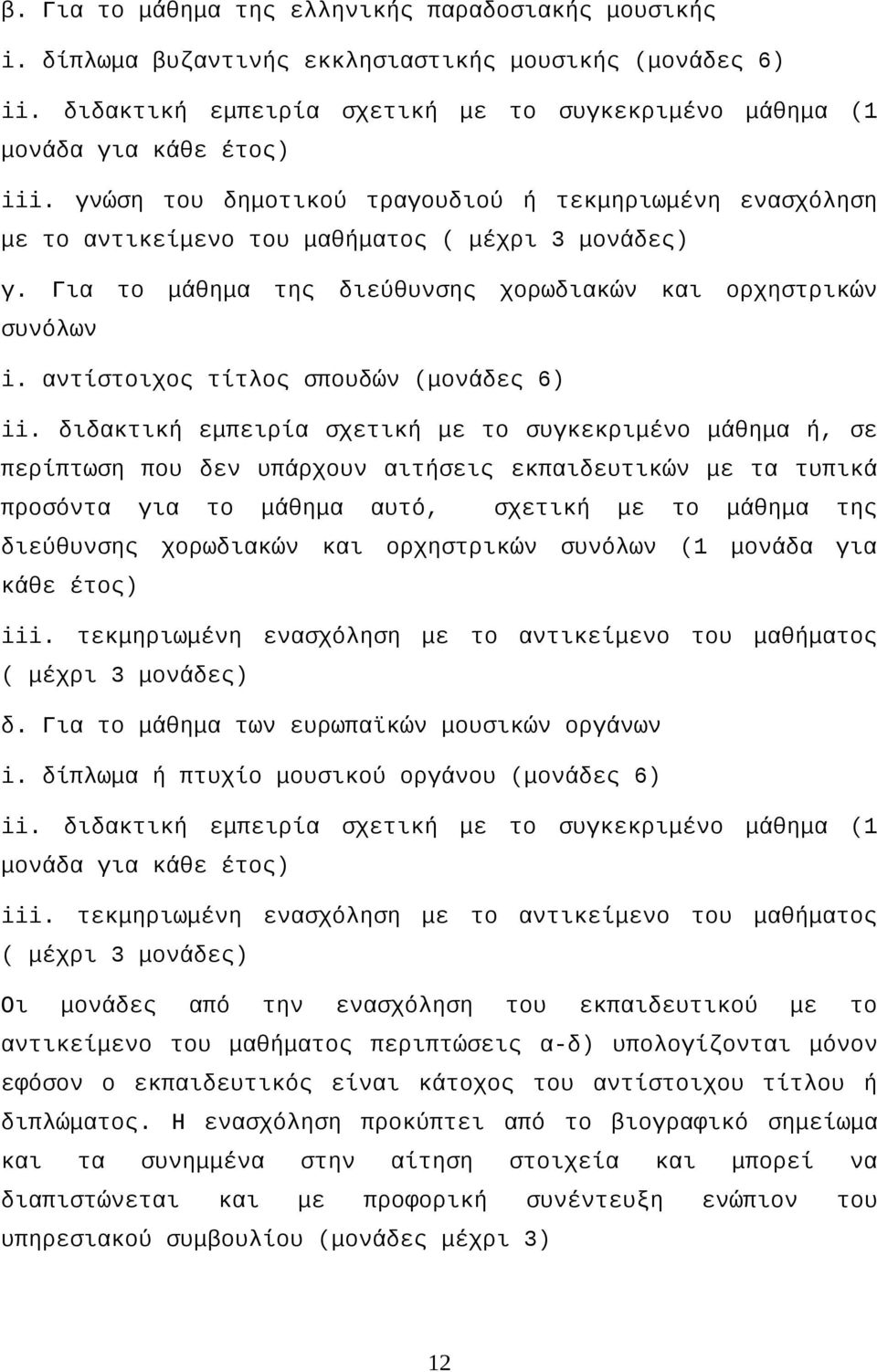 αντίστοιχος τίτλος σπουδών (μονάδες 6) ii.