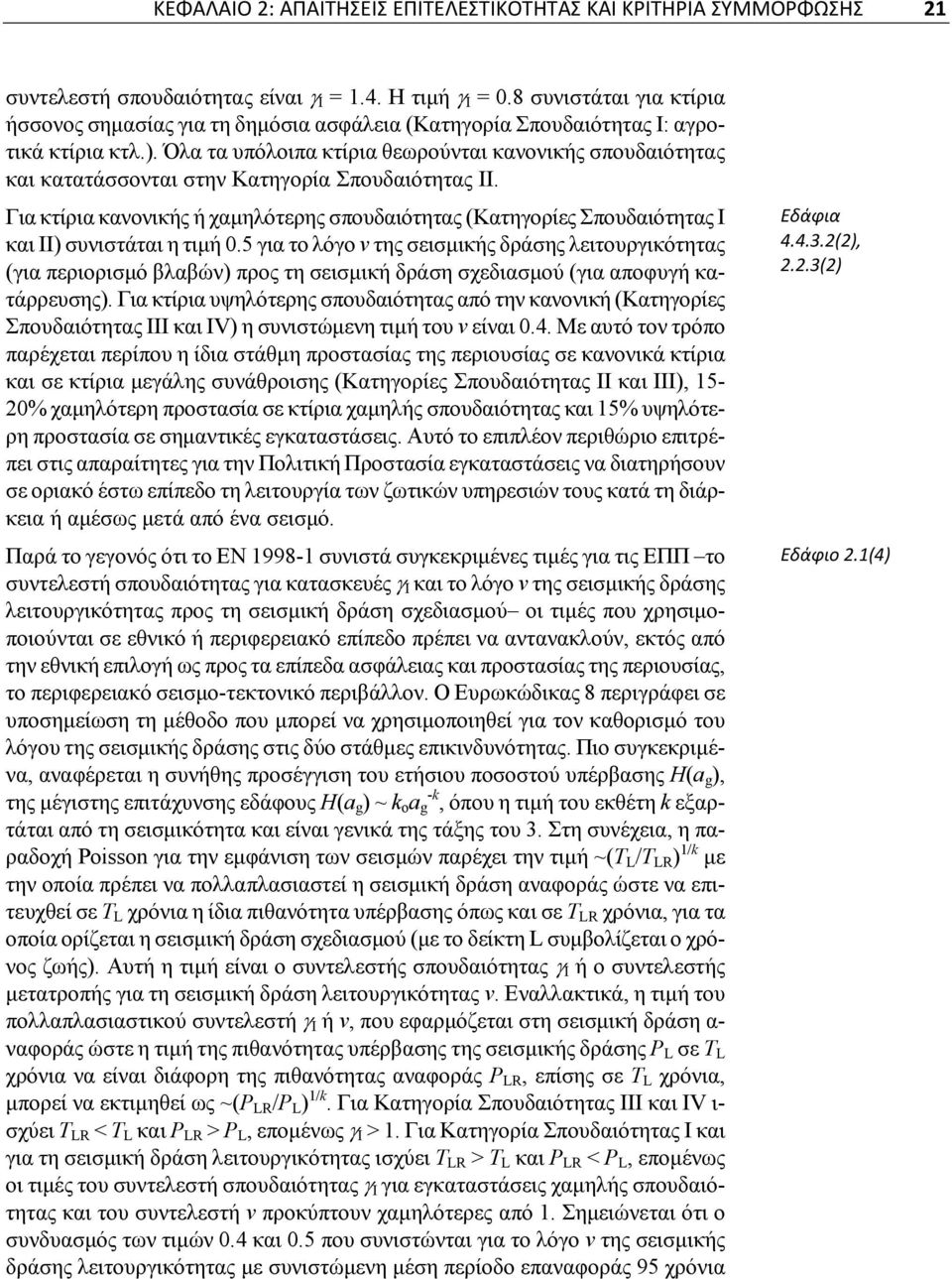 Όλα τα υπόλοιπα κτίρια θεωρούνται κανονικής σπουδαιότητας και κατατάσσονται στην Κατηγορία Σπουδαιότητας ΙΙ.