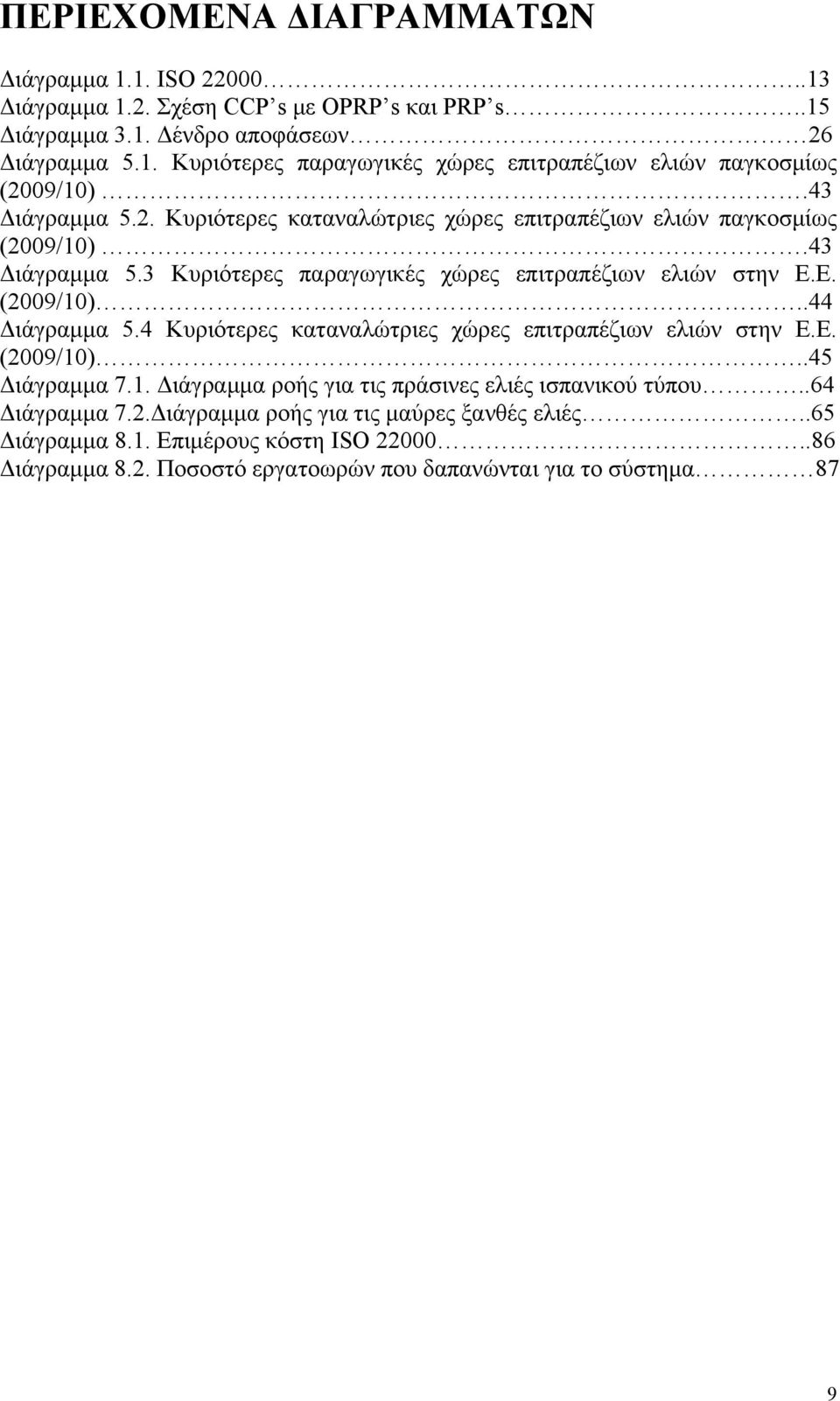 4 Κυριότερες καταναλώτριες χώρες επιτραπέζιων ελιών στην Ε.Ε. (2009/10)..45 Διάγραμμα 7.1. Διάγραμμα ροής για τις πράσινες ελιές ισπανικού τύπου..64 Διάγραμμα 7.2.Διάγραμμα ροής για τις μαύρες ξανθές ελιές.