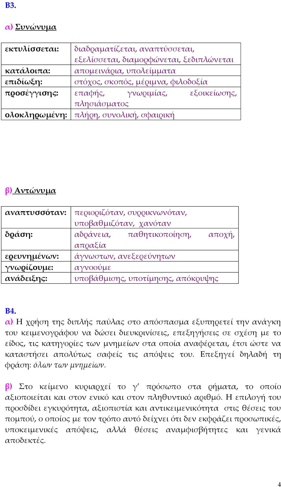 αποχή, απραξία ερευνηµένων: άγνωστων, ανεξερεύνητων γνωρίζουµε: αγνοούµε ανάδειξης: υποβάθµισης, υποτίµησης, απόκρυψης Β4.