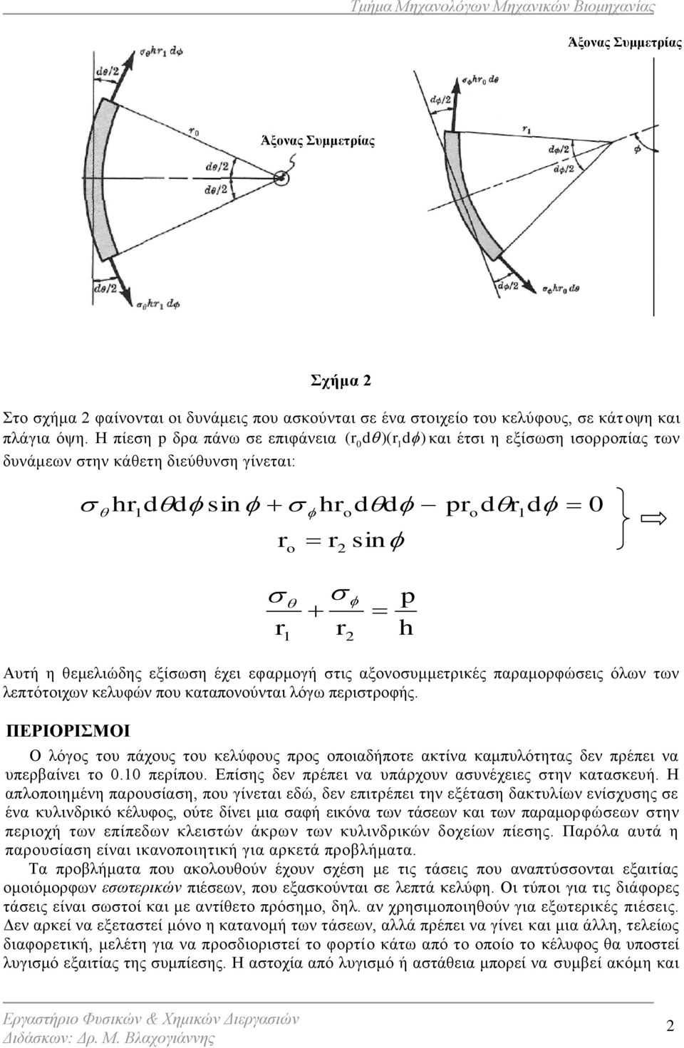 εξίσωση έχει εφαρμογή στις αξονοσυμμετρικές παραμορφώσεις όλων των λεπτότοιχων κελυφών που καταπονούνται λόγω περιστροφής.
