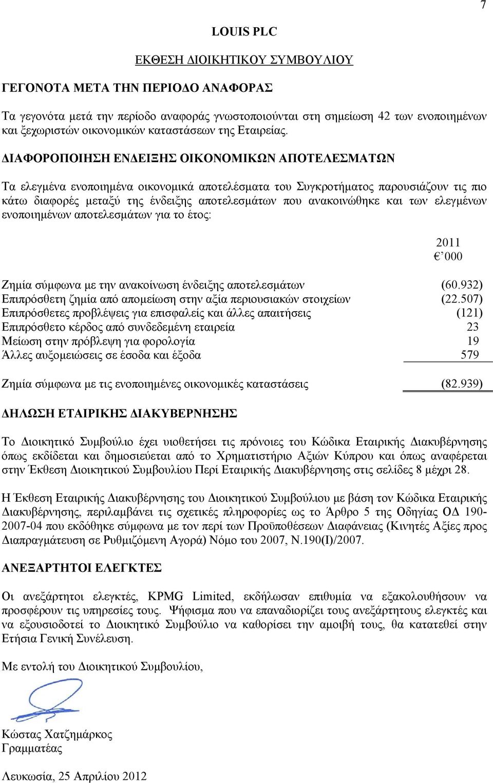 ΔΙΑΦΟΡΟΠΟΙΗΣΗ ΕΝΔΕΙΞΗΣ ΟΙΚΟΝΟΜΙΚΩΝ ΑΠΟΤΕΛΕΣΜΑΤΩΝ Τα ελεγμένα ενοποιημένα οικονομικά αποτελέσματα του Συγκροτήματος παρουσιάζουν τις πιο κάτω διαφορές μεταξύ της ένδειξης αποτελεσμάτων που