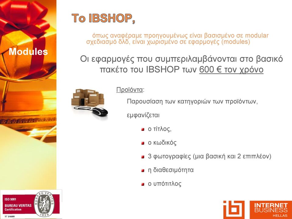 του IBSHOP των 600 τον χρόνο Προϊόντα: Παρουσίαση των κατηγοριών των προϊόντων,