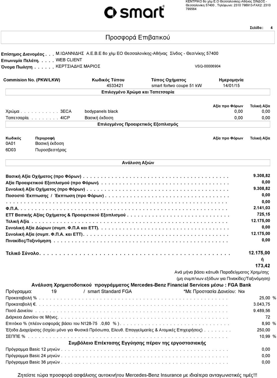 308,82 Αξία Προαιρετικού Εξοπλισµού (προ Φόρων)........................................ Συνολική Αξία Οχήµατος (προ Φόρων)............................................ Ποσοστό Έκπτωσης / Έκπτωση (προ Φόρων).