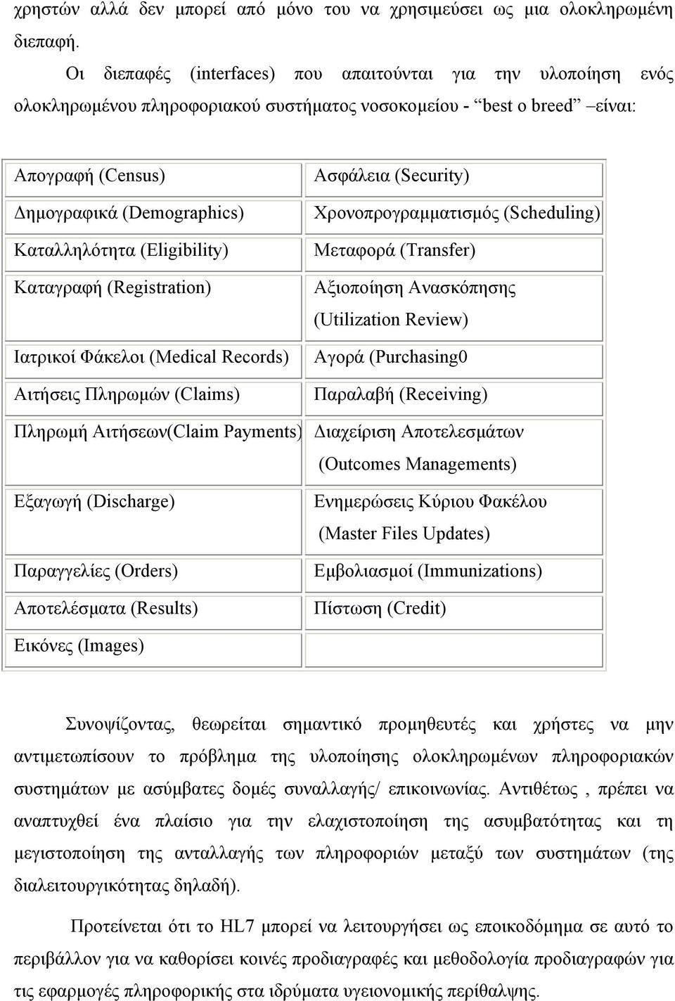 (Eligibility) Καταγραφή (Registration) Ιατρικοί Φάκελοι (Medical Records) Αιτήσεις Πληρωµών (Claims) Ασφάλεια (Security) Χρονοπρογραµµατισµός (Scheduling) Μεταφορά (Transfer) Αξιοποίηση Ανασκόπησης