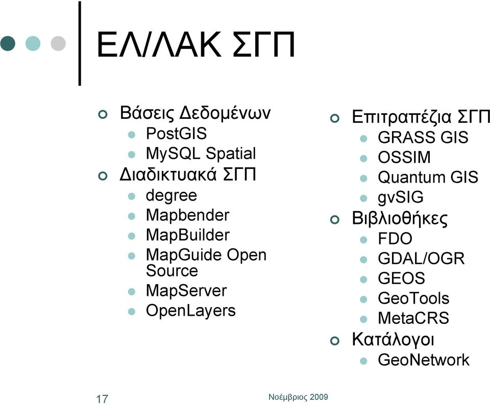 OpenLayers Επιτραπέζια ΣΓΠ GRASS GIS OSSIM Quantum GIS gvsig