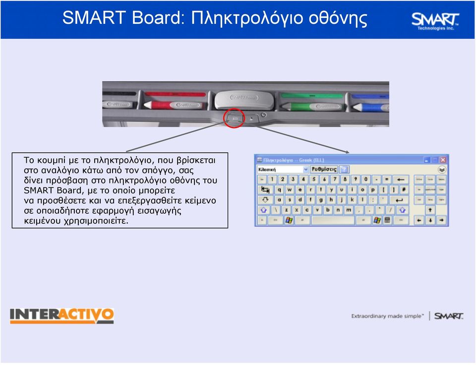 πληκτρολόγιο οθόνης του SMART Board, με το οποίο μπορείτε να προσθέσετε