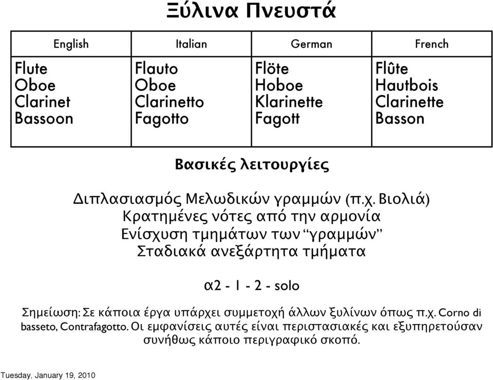Βιολιά) Κρατημένες νότες από την αρμονία Ενίσχυση τμημάτων των γραμμών Σταδιακά ανεξάρτητα τμήματα α2-1 - 2 - solo Σημείωση: Σε