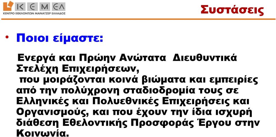σταδιοδρομία τους σε Ελληνικές και Πολυεθνικές Επιχειρήσεις και