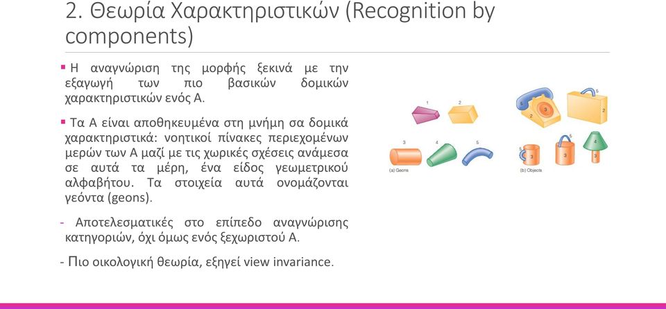 Τα Α είναι αποθηκευμένα στη μνήμη σα δομικά χαρακτηριστικά: νοητικοί πίνακες περιεχομένων μερών των Α μαζί με τις χωρικές