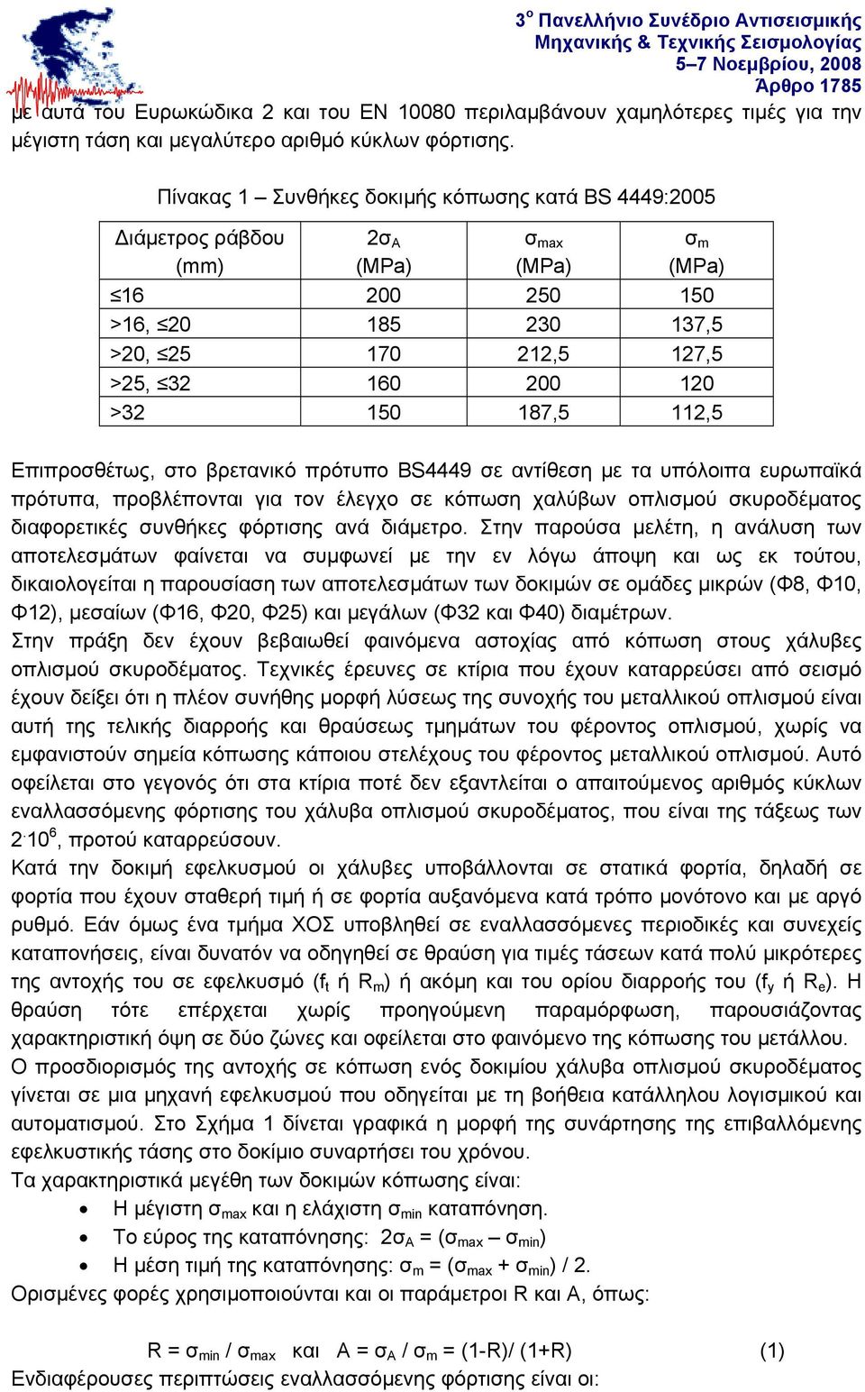 187,5 112,5 Επιπροσθέτως, στο βρετανικό πρότυπο BS4449 σε αντίθεση με τα υπόλοιπα ευρωπαϊκά πρότυπα, προβλέπονται για τον έλεγχο σε κόπωση χαλύβων οπλισμού σκυροδέματος διαφορετικές συνθήκες φόρτισης