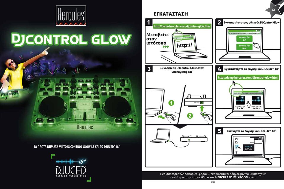 html Συνδέστε το DJControl Glow στον υπολογιστή σας 4 Εγκαταστήστε το λογισμικό DJUCED 18 5 Εκκινήστε το