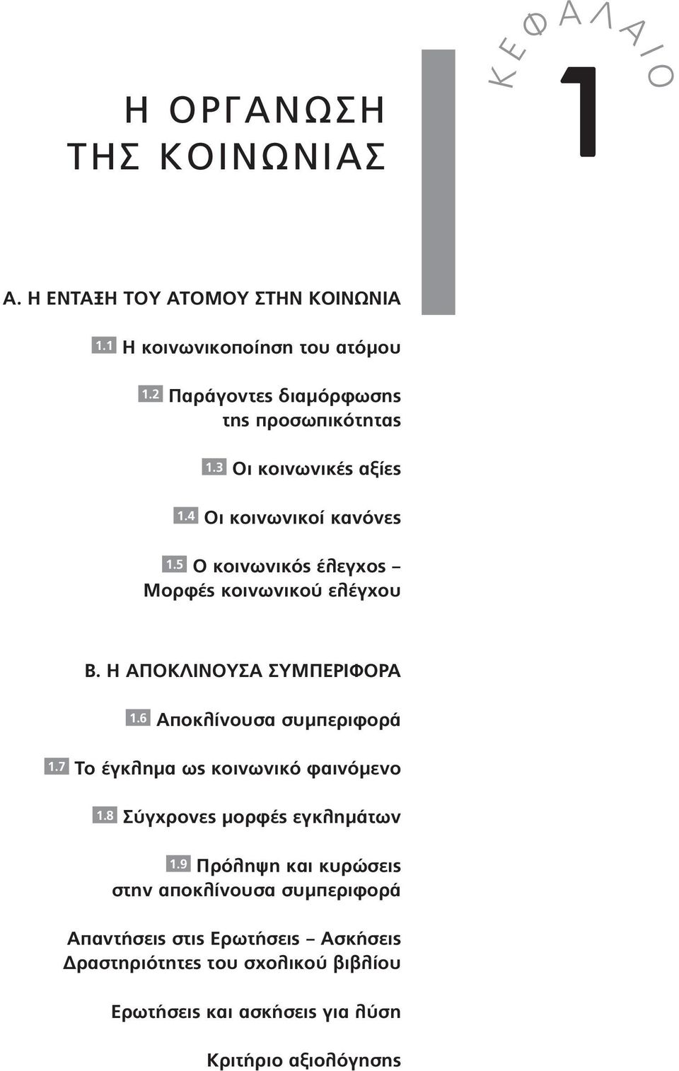 5 Ο κοινωνικός έλεγχος Μορφές κοινωνικού ελέγχου Β. Η ΑΠΟΚΛΙΝΟΥΣΑ ΣΥΜΠΕΡΙΦΟΡΑ 1.6 Αποκλίνουσα συμπεριφορά 1.