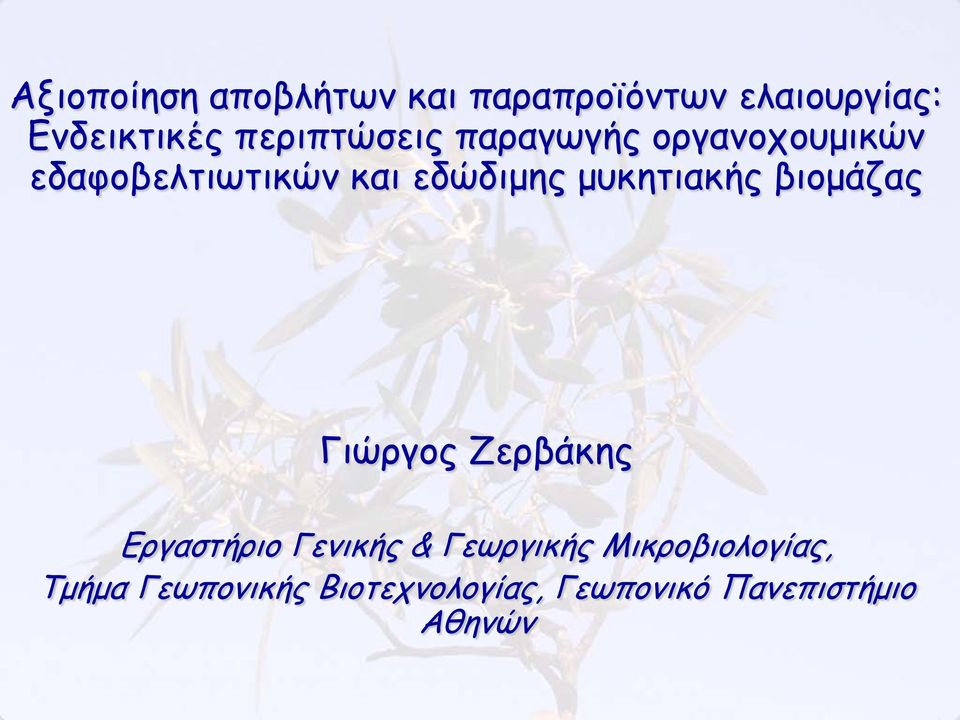 μυκητιακής βιομάζας Γιώργος Ζερβάκης Εργαστήριο Γενικής & Γεωργικής