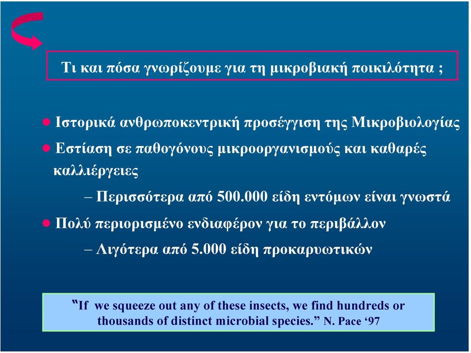 000 είδη εντόµων είναι γνωστά Πολύ περιορισµένο ενδιαφέρον για το περιβάλλον Λιγότερα από 5.