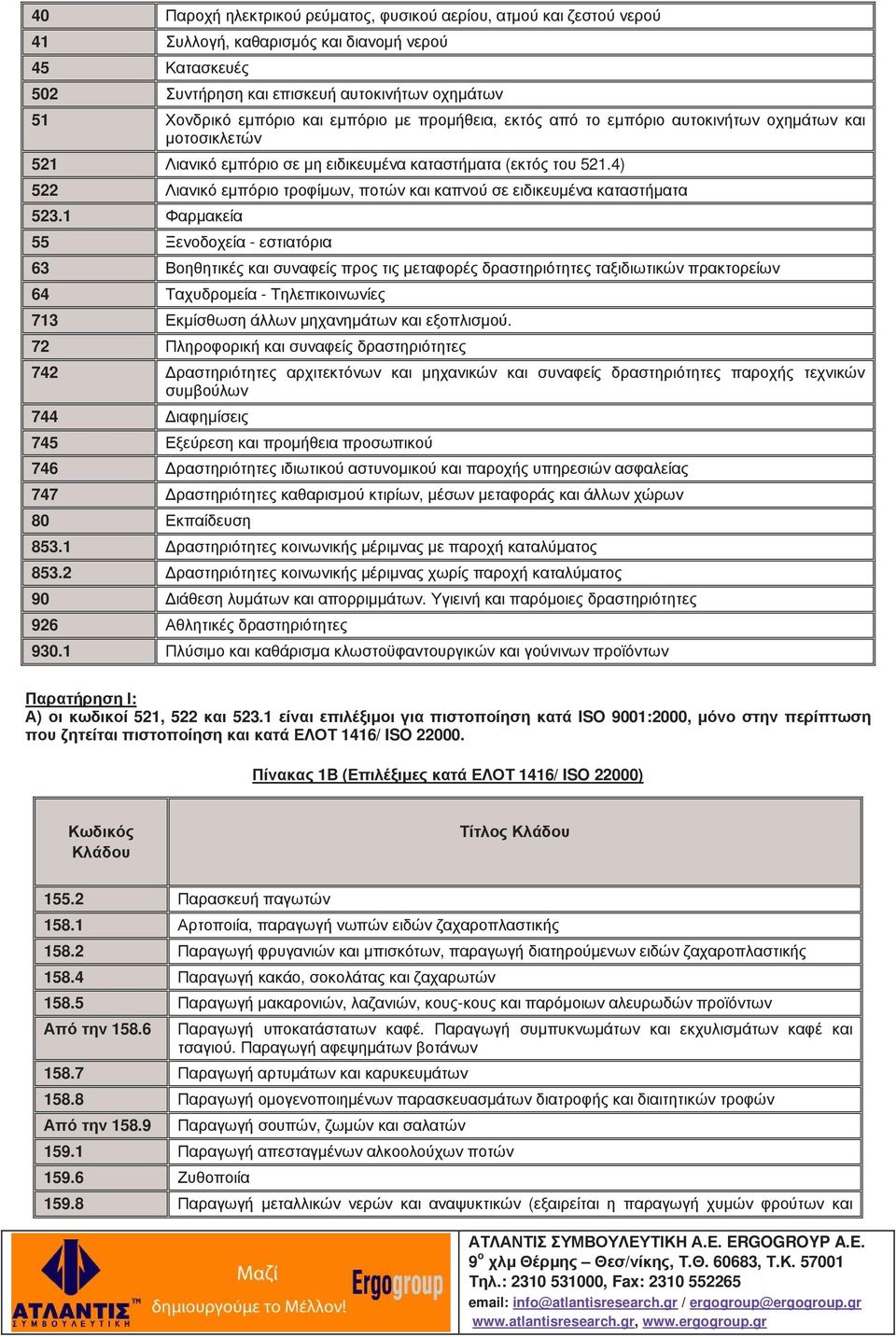 4) 522 Λιανικό εµπόριο τροφίµων, ποτών και καπνού σε ειδικευµένα καταστήµατα 523.