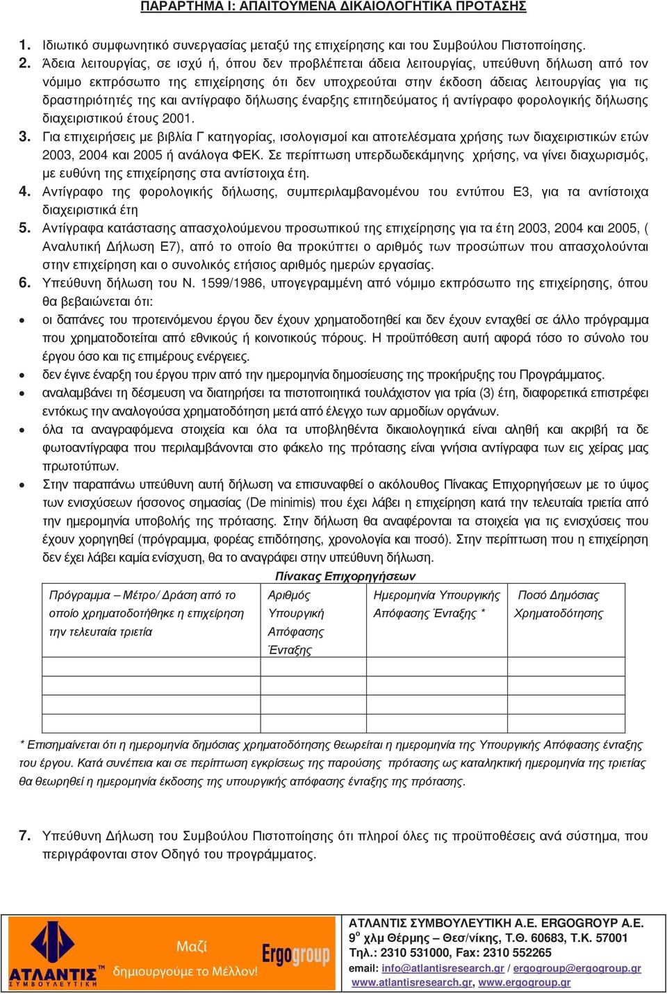 δραστηριότητές της και αντίγραφο δήλωσης έναρξης επιτηδεύµατος ή αντίγραφο φορολογικής δήλωσης διαχειριστικού έτους 2001. 3.