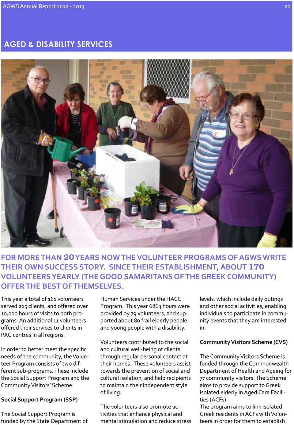 This year a total of 161 volunteers served 215 clients, and offered over 10,000 hours of visits to both programs.
