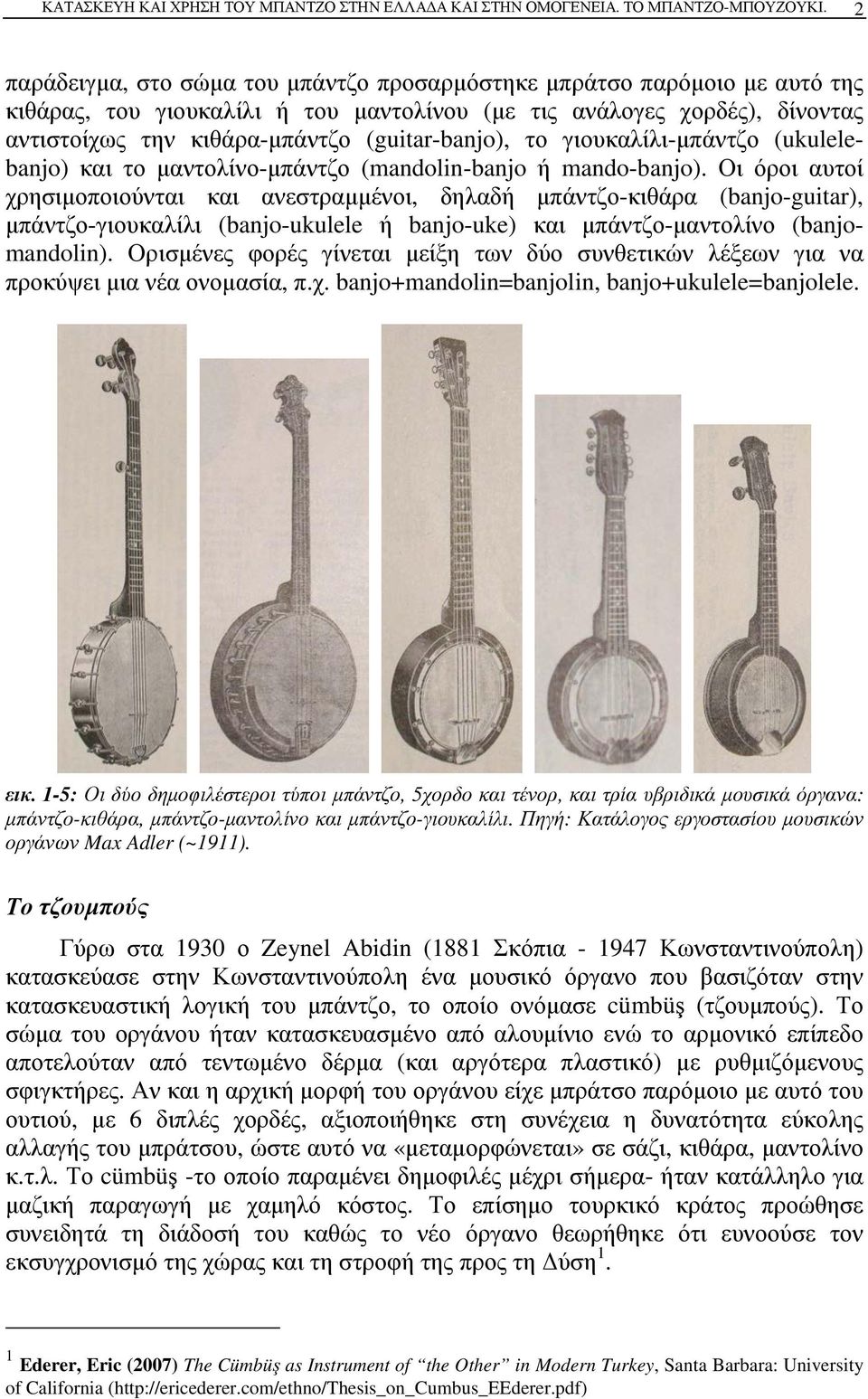 (guitar-banjo), το γιουκαλίλι-μπάντζο (ukulelebanjo) και το μαντολίνο-μπάντζο (mandolin-banjo ή mando-banjo).