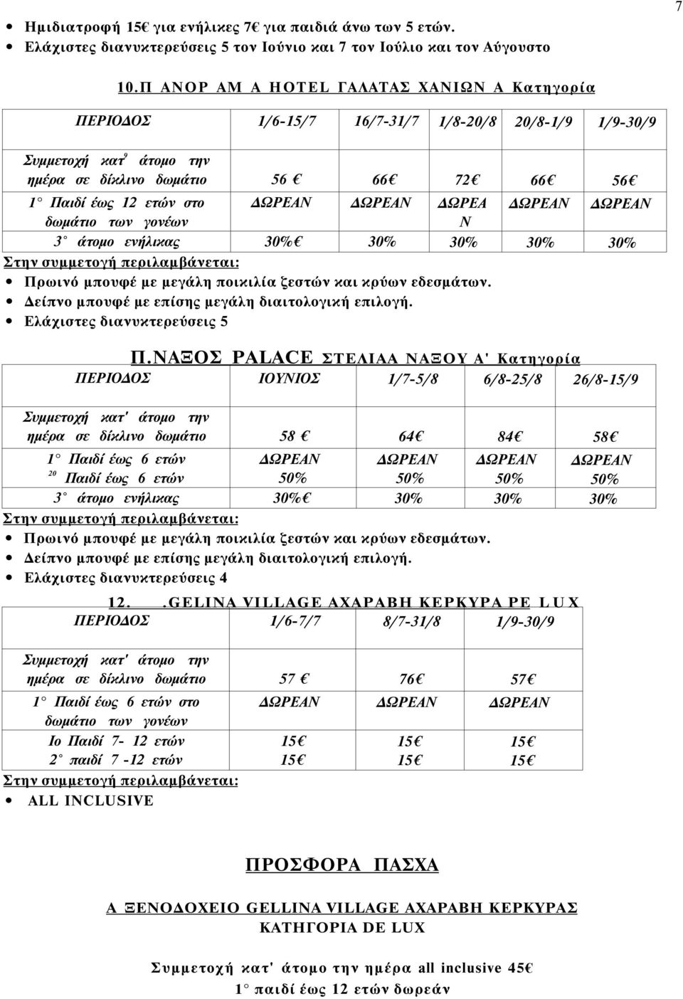 δωμάτιο Ν 3 άτομο ενήλικας 30% 30% 30% 30% 30% Ελάχιστες διανυκτερεύσεις 5 Π.