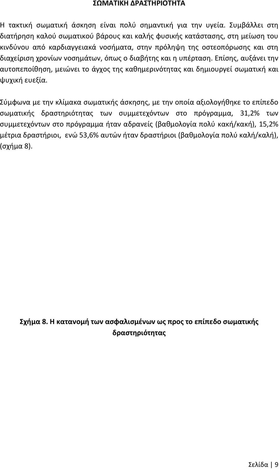 όπως ο διαβήτης και η υπέρταση. Επίσης, αυξάνει την αυτοπεποίθηση, μειώνει το άγχος της καθημερινότητας και δημιουργεί σωματική και ψυχική ευεξία.