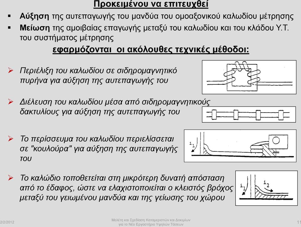 καλωδίου μέσα από σιδηρομαγνητικούς δακτυλίους για αύξηση της αυτεπαγωγής του Το περίσσευμα του καλωδίου περιελίσσεται σε "κουλούρα" για αύξηση της αυτεπαγωγής του