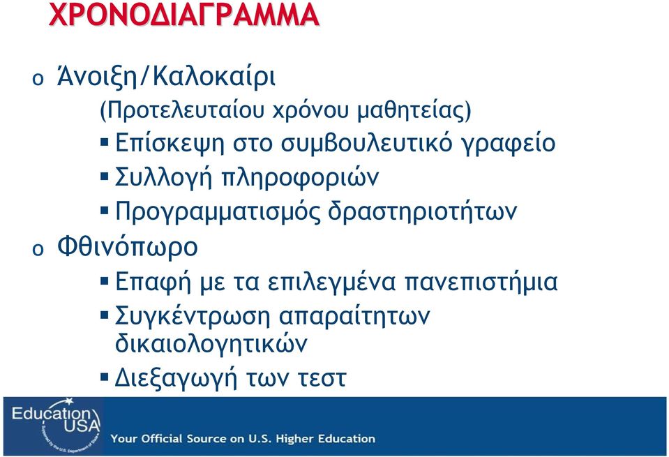 πληροφοριών Προγραμματισμός δραστηριοτήτων o Φθινόπωρο Επαφή με