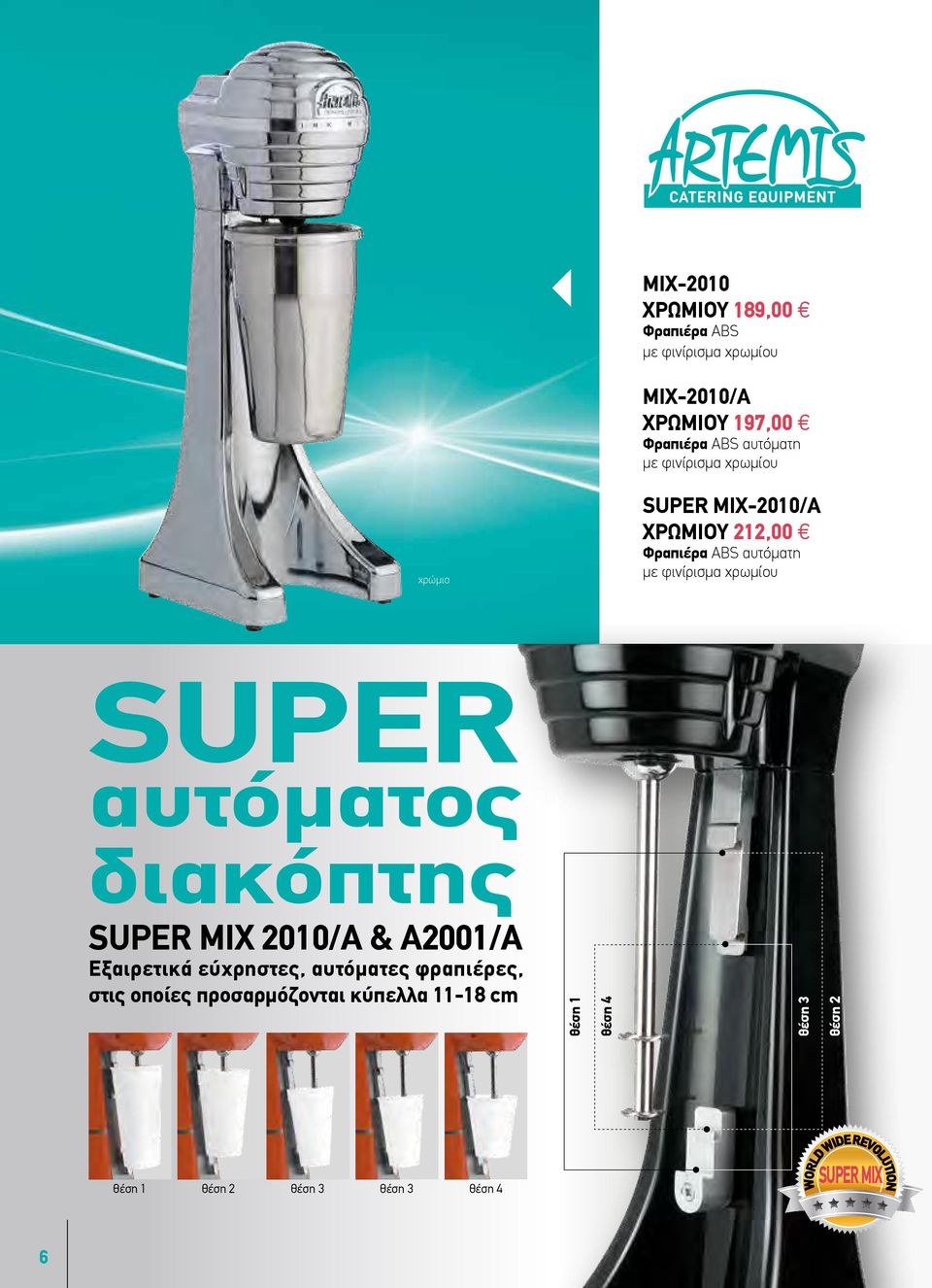 χρωμίου SUPER αυτόματος διακόπτης SUPER ΜΙΧ 2010/Α & Α2001/Α Εξαιρετικά εύχρηστες, αυτόματες φραπιέρες,