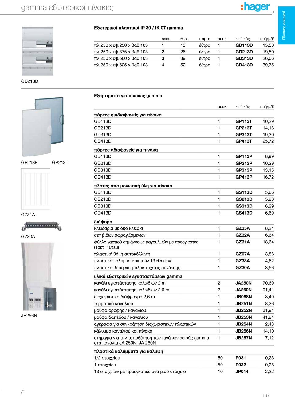 κωδικός τιμή/μ/ πόρτες ημιδιαφανείς για πίνακα GD113D 1 GP113T 10,29 GD213D 1 GP213T 14,16 GD313D 1 GP313T 19,30 GD413D 1 GP413T 25,72 πόρτες αδιαφανείς για πίνακα GD113D 1 GP113P 8,99 GD213D 1