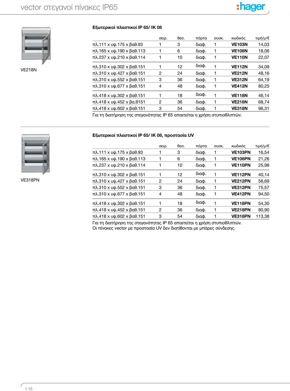 151 4 48 διαφ. 1 VE412N 80,25 πλ.418 x υψ.302 x βαθ.151 1 18 διαφ. 1 VE118N 46,14 πλ.418 x υψ.452 x βα.θ151 2 36 διαφ. 1 VE218N 68,74 πλ.418 x υψ.602 x βαθ.151 3 54 διαφ.