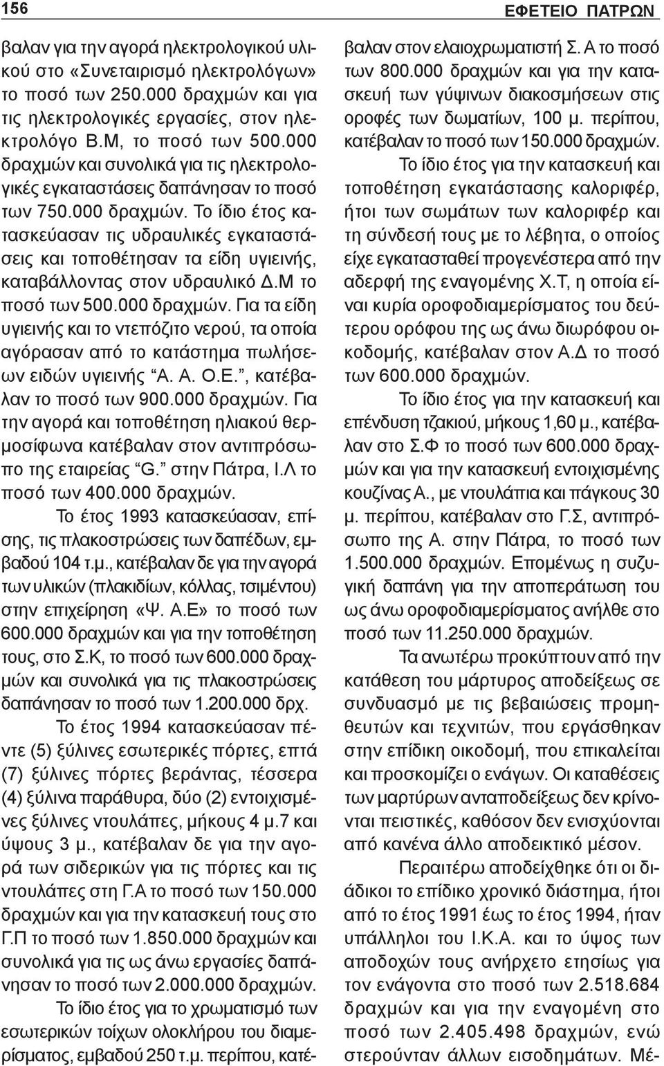 Μ το ποσό των 500.000 δραχμών. Για τα είδη υγιεινής και το ντεπόζιτο νερού, τα οποία αγόρασαν από το κατάστημα πωλήσεων ειδών υγιεινής Α. Α. Ο.Ε., κατέβαλαν το ποσό των 900.000 δραχμών. Για την αγορά και τοποθέτηση ηλιακού θερμοσίφωνα κατέβαλαν στον αντιπρόσωπο της εταιρείας G.