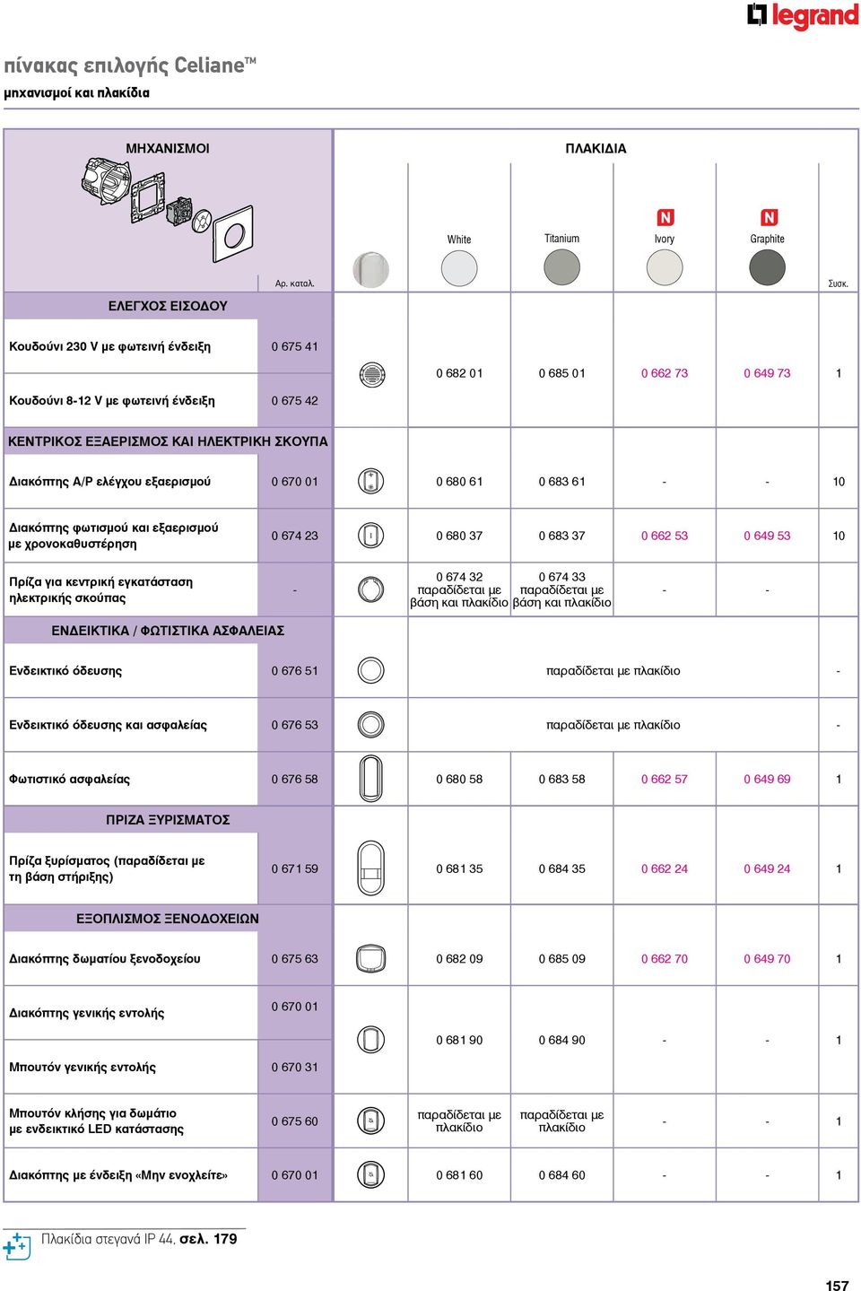 0 670 01 0 680 61 0 683 61 - - 10 Διακόπτης φωτισμού και εξαερισμού με χρονοκαθυστέρηση 0 674 23 0 680 37 0 683 37 0 662 53 0 649 53 10 Πρίζα για κεντρική εγκατάσταση ηλεκτρικής σκούπας - 0 674 32 0