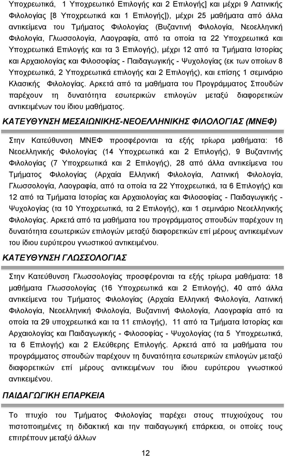 Ψυχολογίας (εκ των οποίων 8 Υποχρεωτικά, 2 Υποχρεωτικά επιλογς και 2 Επιλογς), και επίσης 1 σεμινάριο Κλασικς Φιλολογίας.