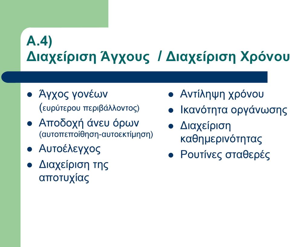 (αυτοπεποίθηση-αυτοεκτίμηση) Αυτοέλεγχος Διαχείριση της