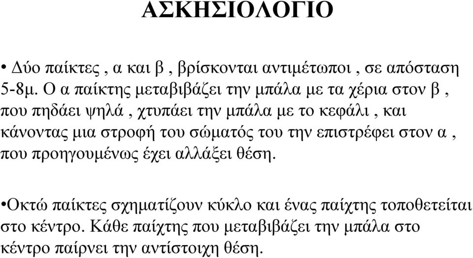 κάνοντας μια στροφή του σώματός του την επιστρέφει στον α, που προηγουμένως έχει αλλάξει θέση.