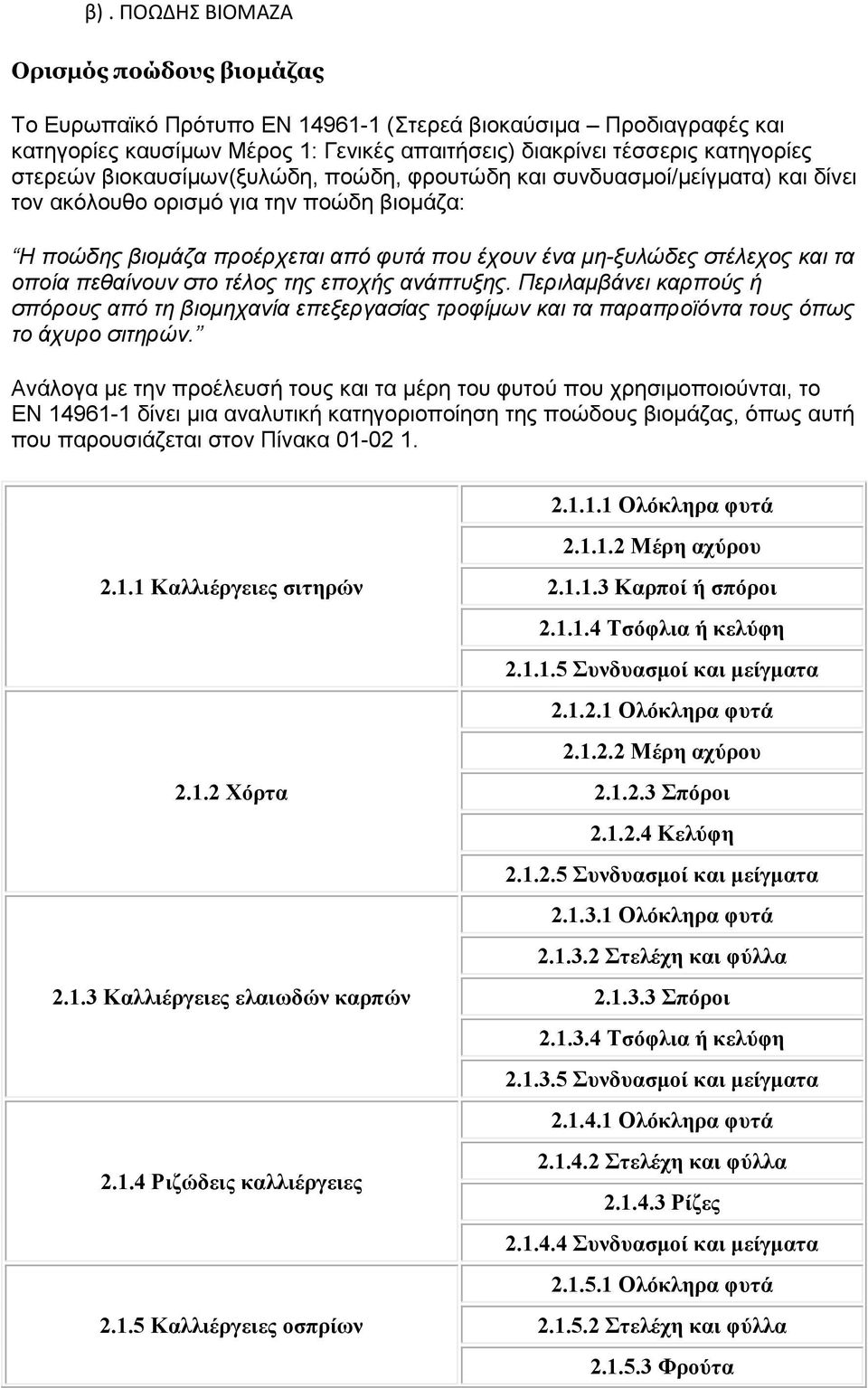 πεθαίνουν στο τέλος της εποχής ανάπτυξης. Περιλαµβάνει καρπούς ή σπόρους από τη βιοµηχανία επεξεργασίας τροφίµων και τα παραπροϊόντα τους όπως το άχυρο σιτηρών.