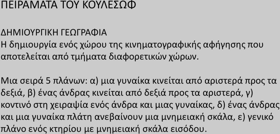 Μια σειρά 5 πλάνων: α) μια γυναίκα κινείται από αριστερά προς τα δεξιά, β) ένας άνδρας κινείται από δεξιά προς