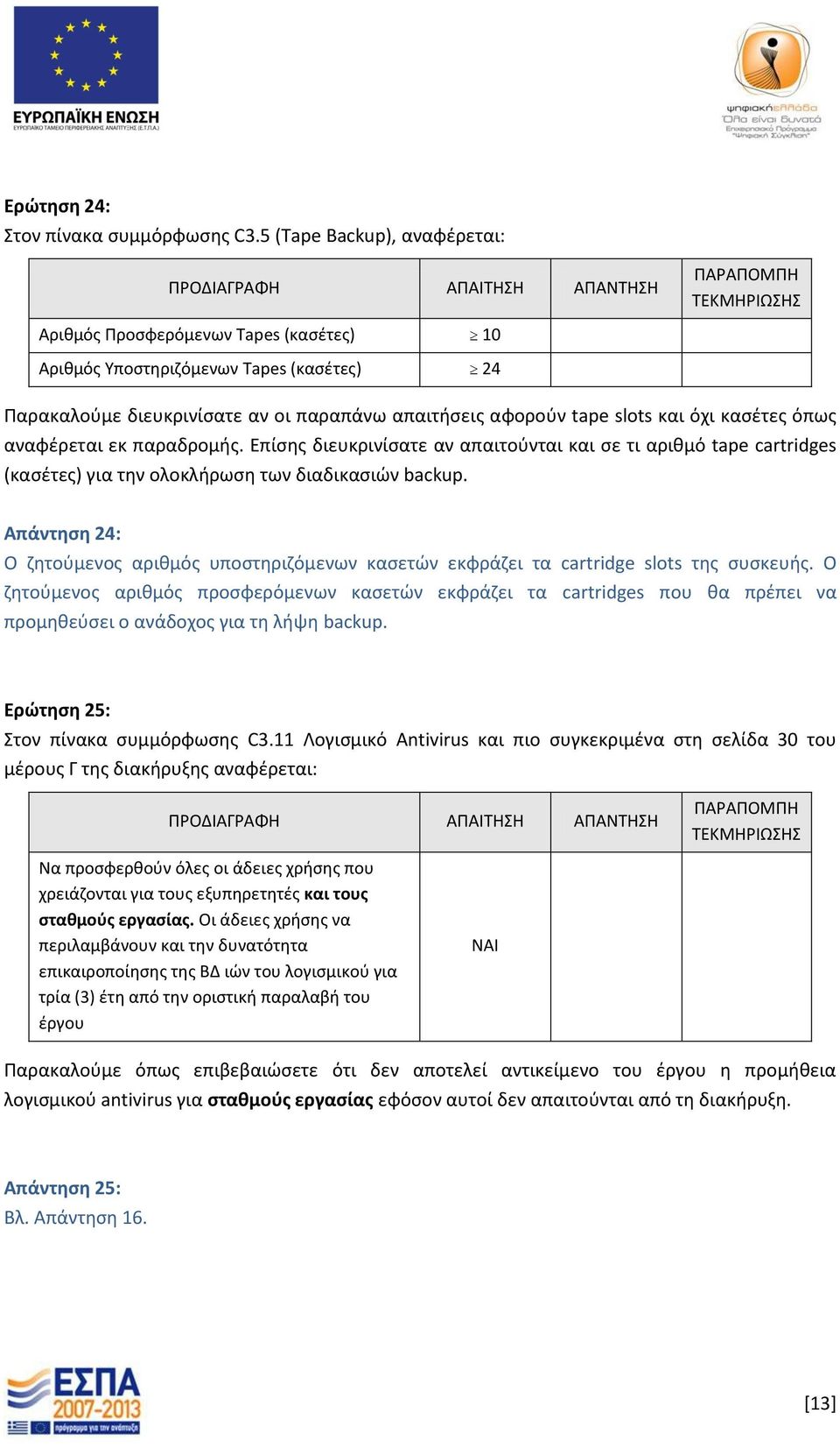 παραπάνω απαιτήσεις αφορούν tape slots και όχι κασέτες όπως αναφέρεται εκ παραδρομής.