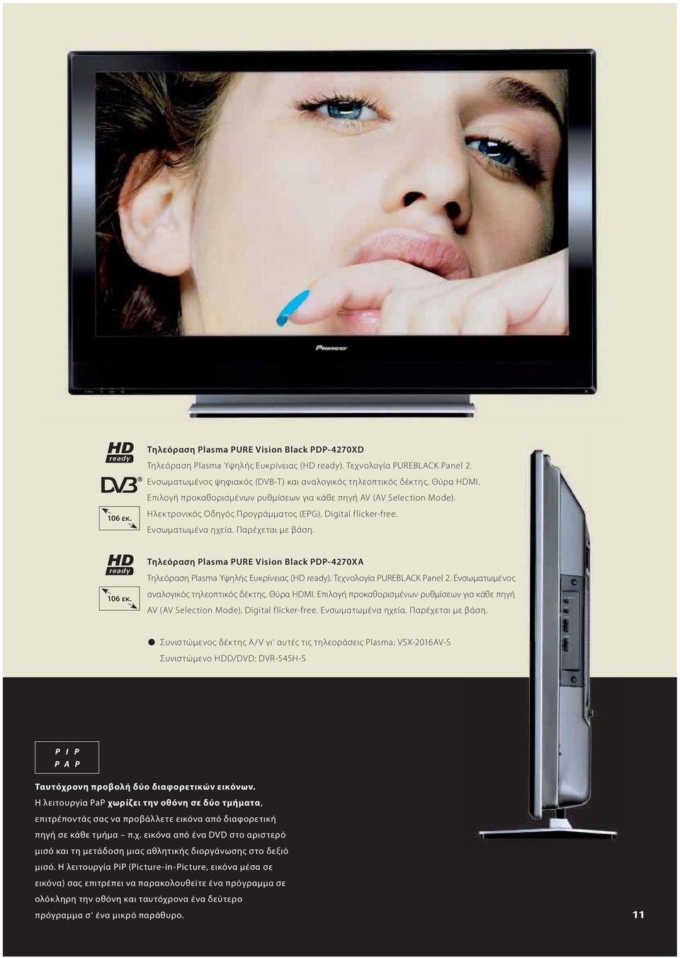 Τηλεόραση Plasma PURE Vision Black PDP-4270XA Τηλεόραση Plasma Υψηλής Ευκρίνειας (HD ready). Τεχνολογία PUREBLACK Panel 2. Ενσωματωμένος αναλογικός τηλεοπτικός δέκτης. Θύρα HDMI.